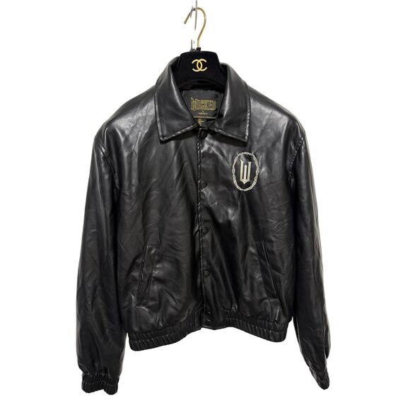 Wicked X Forever 21 Jacket Womens Small Black Faux Leather Bomber Rhinestone - Picture 1 of 16